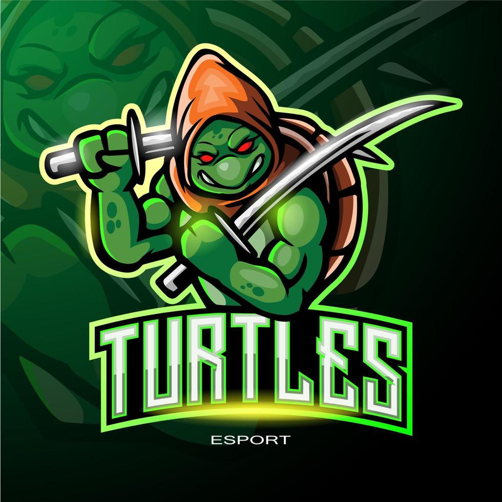 diseño de logotipo de mascota de tortuga esport vector