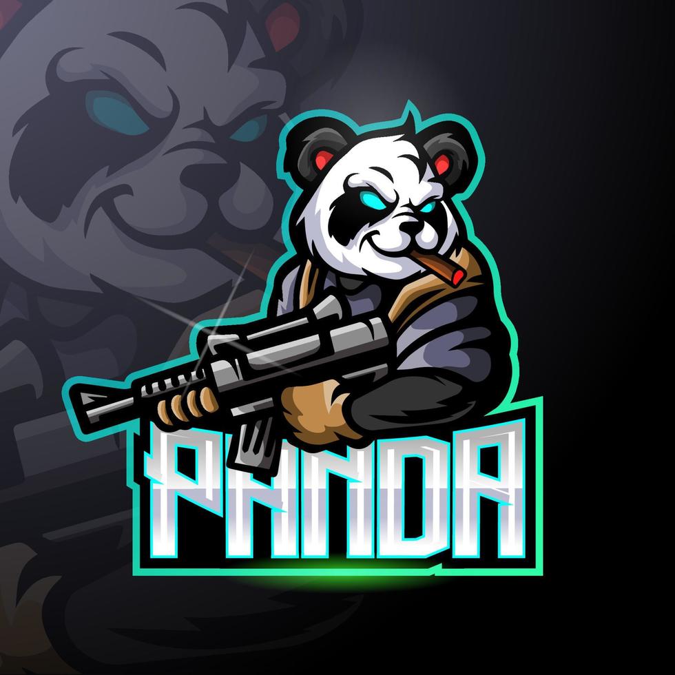 Panda warrior esport logo mascot design vector