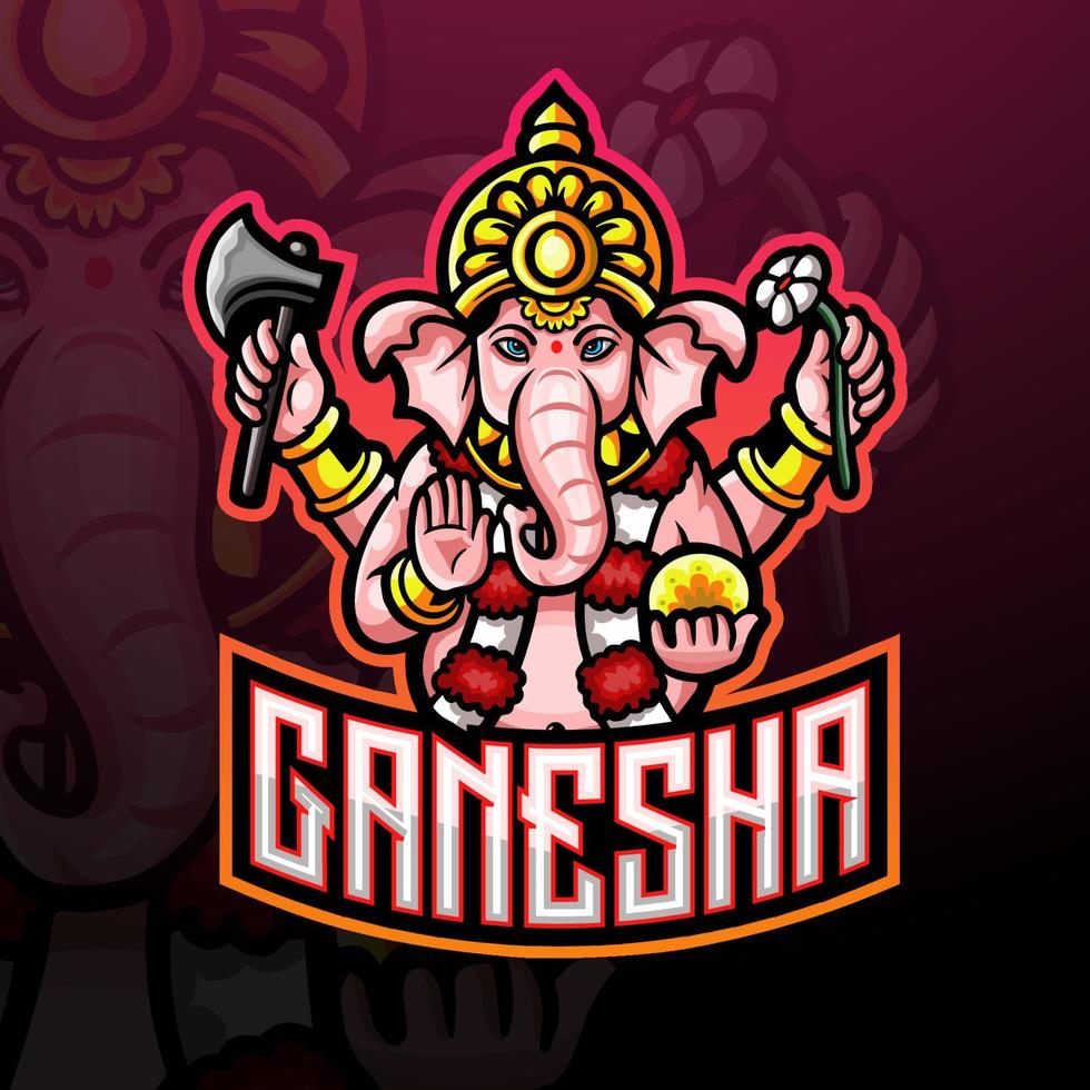 Ganesha elephant mascot esport logo design vector