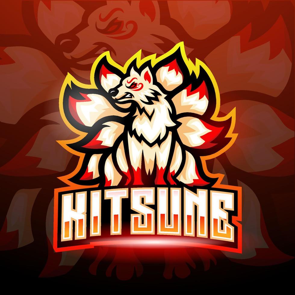 diseño del logotipo de esport de la mascota del zorro kitsune vector