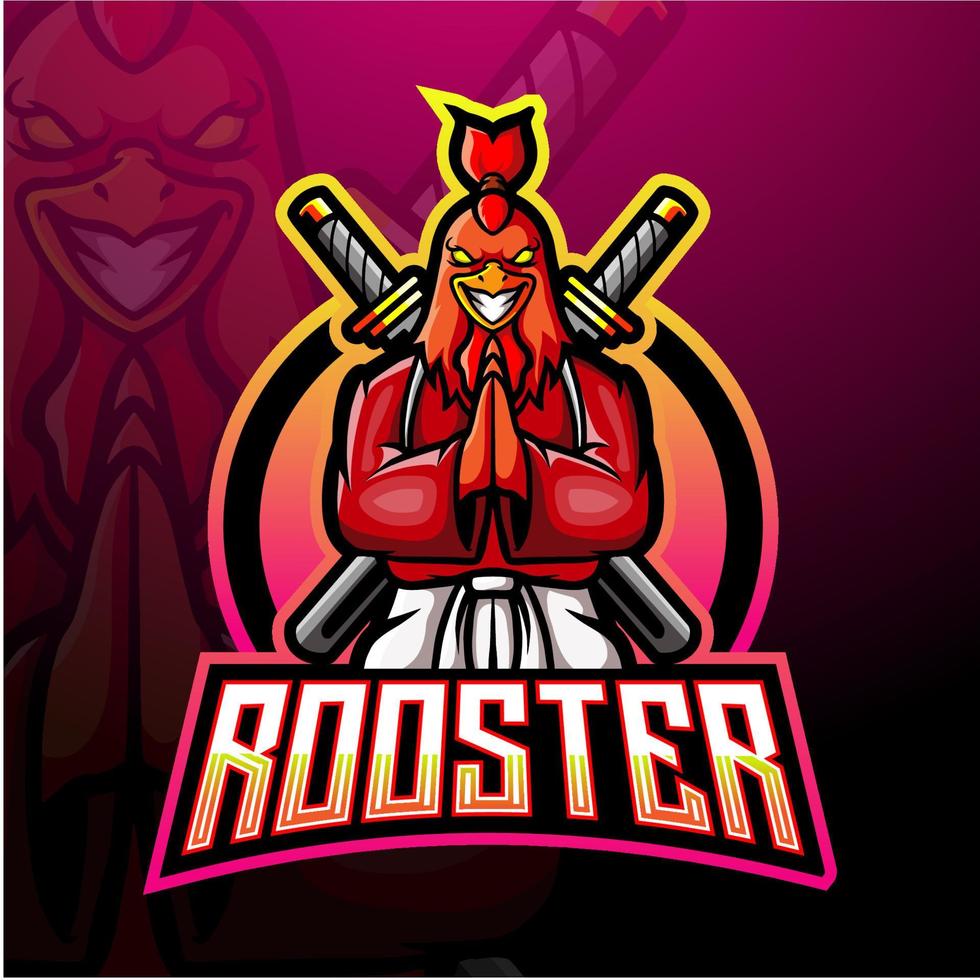 Samurai rooster esport logo mascot design vector