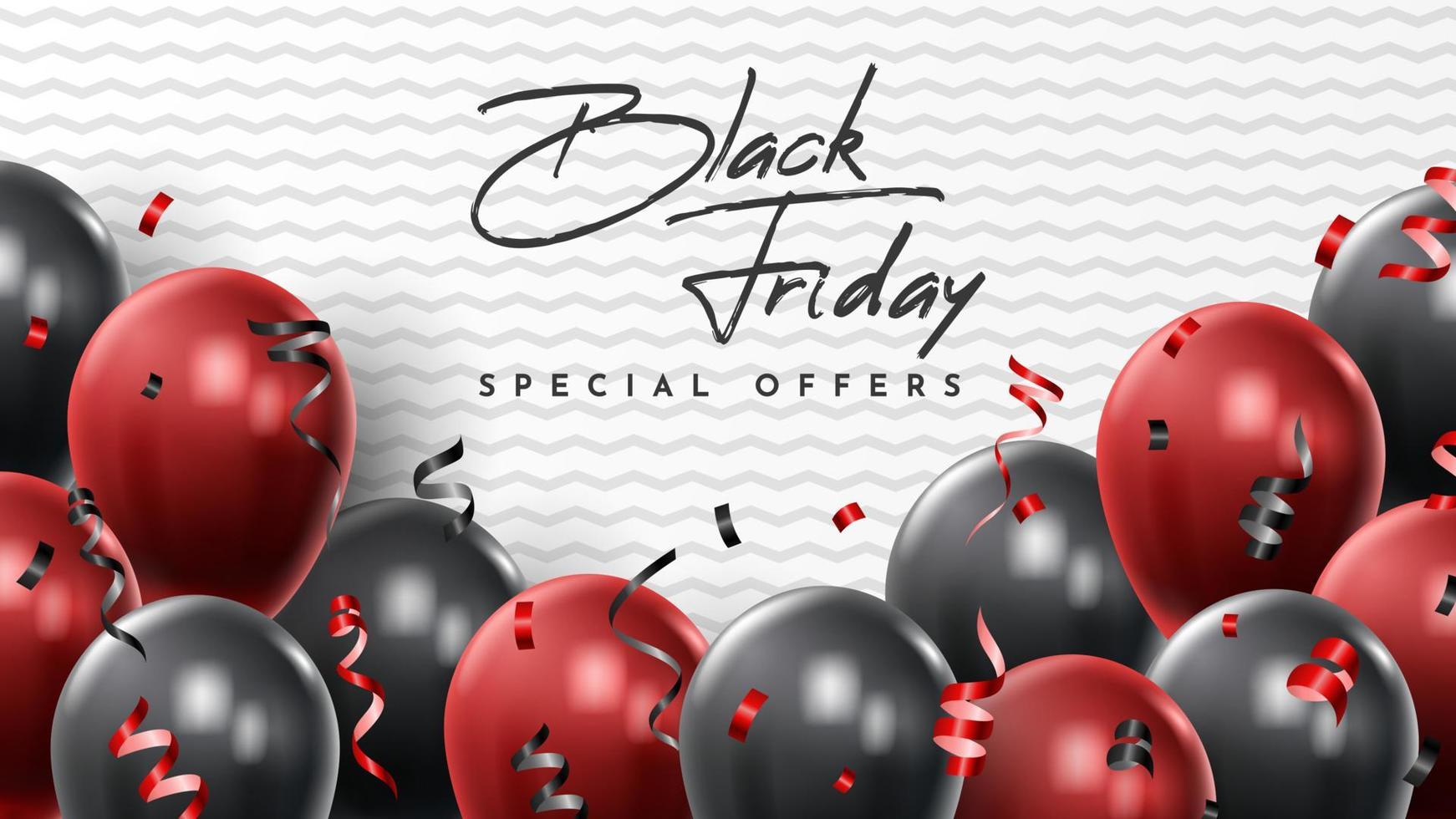 Black Friday Sale Poster with Shiny Balloons on Black and White Background. Universal vector background for poster, banners, flyers, card. vector illustration