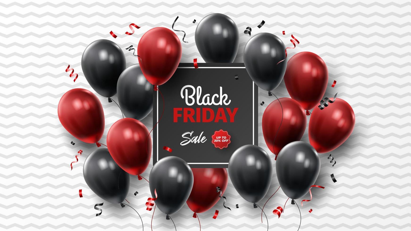 Black Friday Sale Poster with Shiny Balloons on Black and White Background. Universal vector background for poster, banners, flyers, card. vector illustration