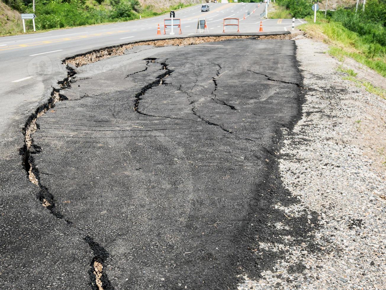 asphalt road cracked and broken texture photo