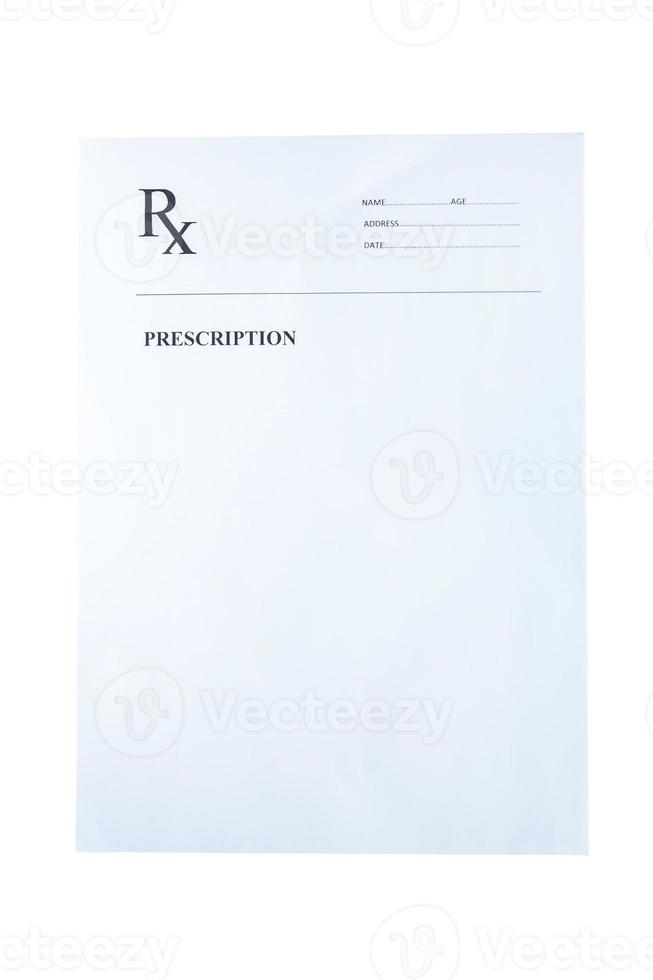 Blank prescription isolated on white background photo