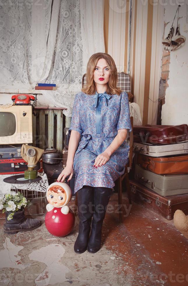 portrait of Old fashioned woman in USSR style in retro interior photo