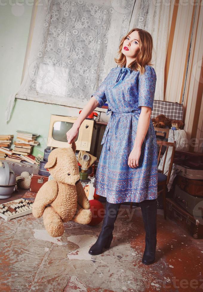 portrait of Old fashioned woman in USSR style in retro interior photo