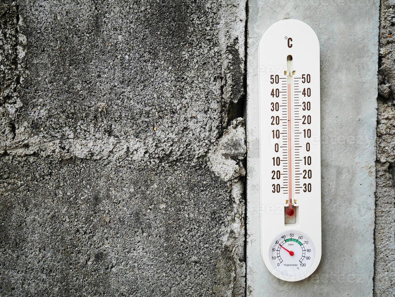 Closeup thermometer showing temperature in degrees Celsius photo