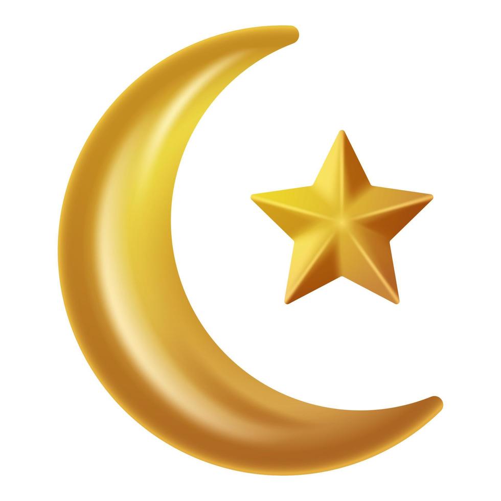 3D Illustration of Star and Crescent Moon. Vector Illustration