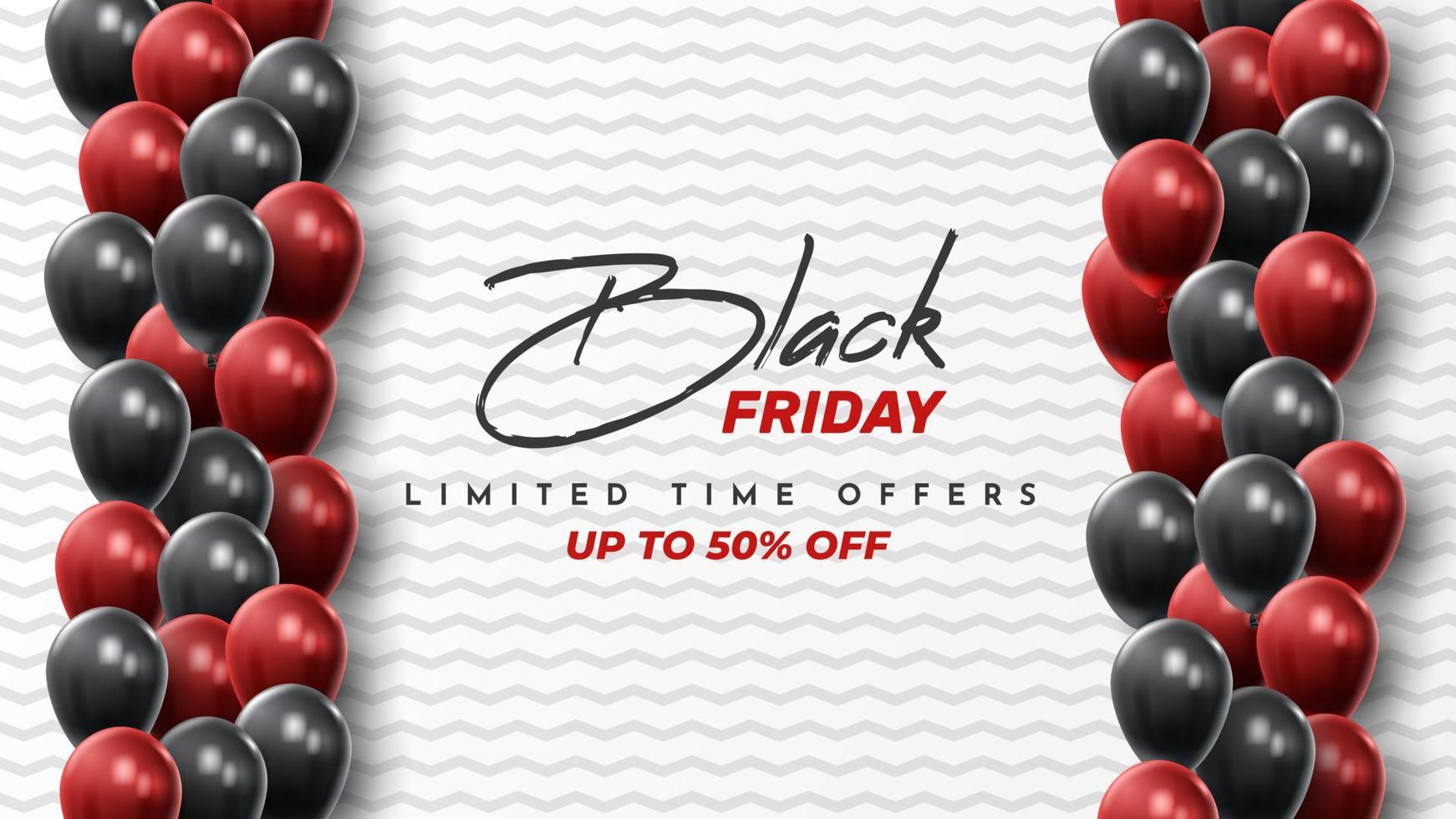 Black Friday Sale Poster with Shiny Balloons on Black and White Background. Universal vector background for poster, banners, flyers, card. vector illustration