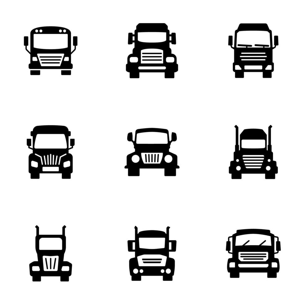 conjunto de iconos negros aislados en fondo blanco, en camiones temáticos vector