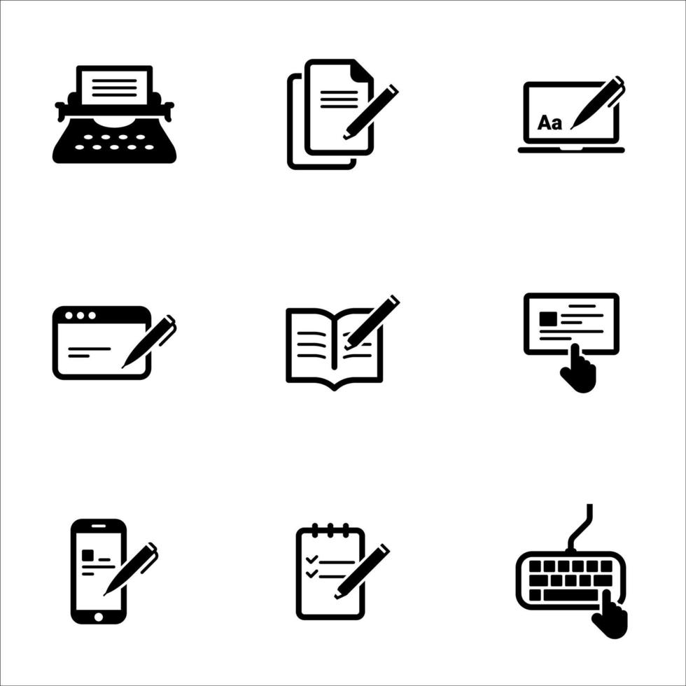Set of simple icons on a theme Copywriting, vector, design, collection, flat, sign, symbol,element, object, illustration, isolated. White background vector