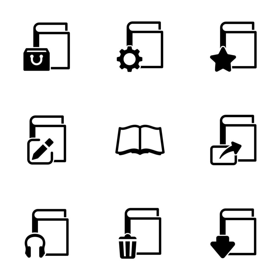 conjunto de iconos simples en un libro temático, vector, diseño, colección, plano, signo, símbolo, elemento, objeto, ilustración, aislado. Fondo blanco vector