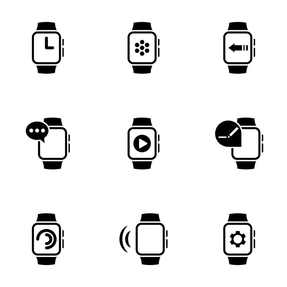 Set of simple icons on a theme smart watch, vector, design, collection, flat, sign, symbol,element, object, illustration, isolated. White background vector
