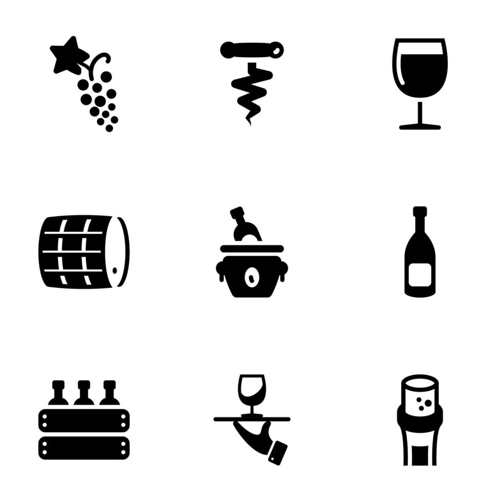 Set of simple icons on a theme Wine, alcoholic drink, storage, drink , vector, set. White background vector