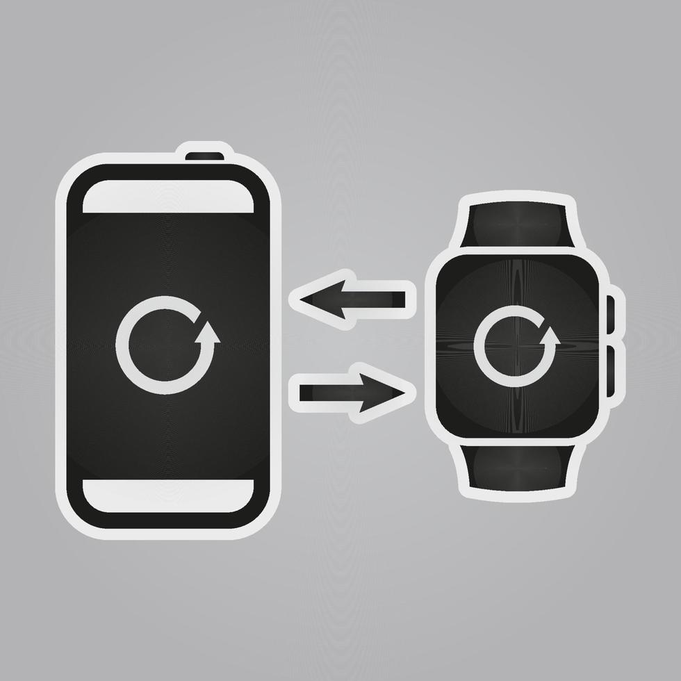 Synchronize your smartphone with smart watch. Simple isolated icons vector