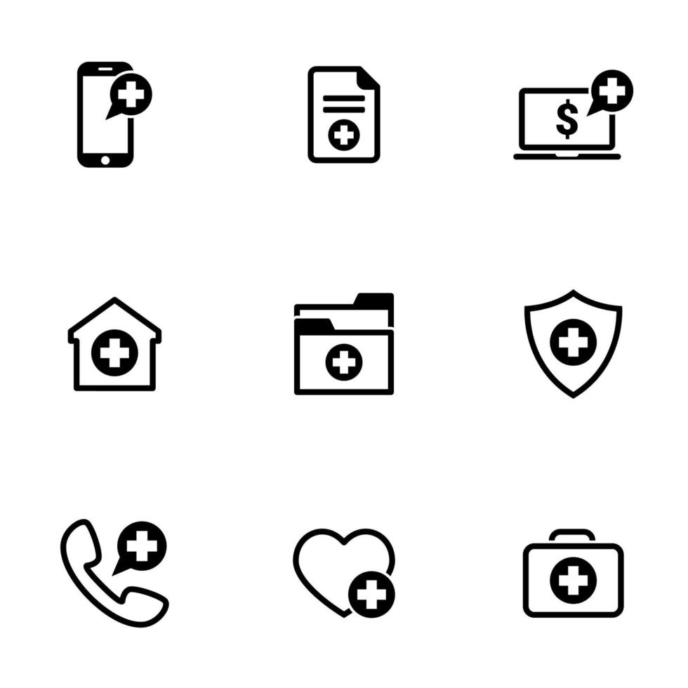 Set of simple icons on a theme Medical service, vector, design, collection, flat, sign, symbol,element, object, illustration, isolated. White background vector