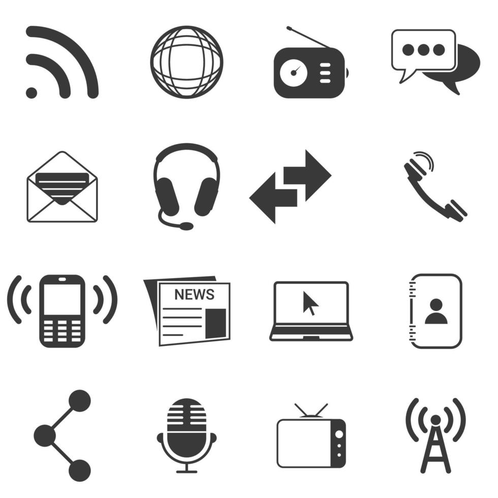 conjunto de iconos de vector negro, aislado sobre fondo blanco. ilustración plana sobre un tema de comunicación