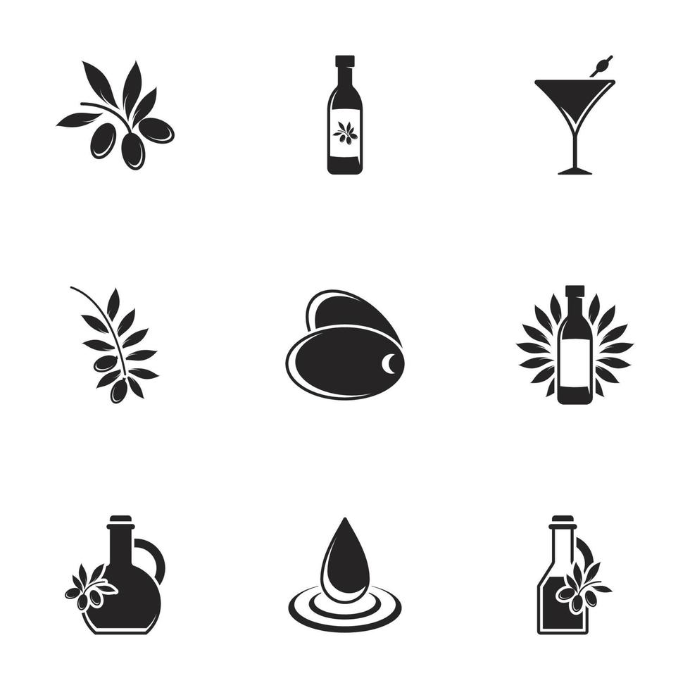 iconos para el tema del aceite de oliva. Fondo blanco vector