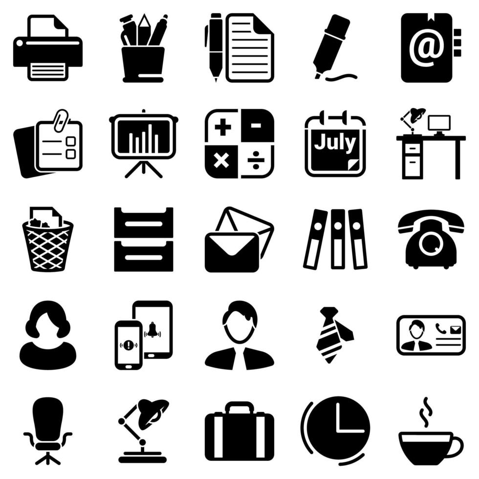 Set of simple icons on a theme workspace,time, Graph, working, table, business, work, space, , vector, design, flat, sign, symbol, object, illustration. Black icons isolated against white background vector