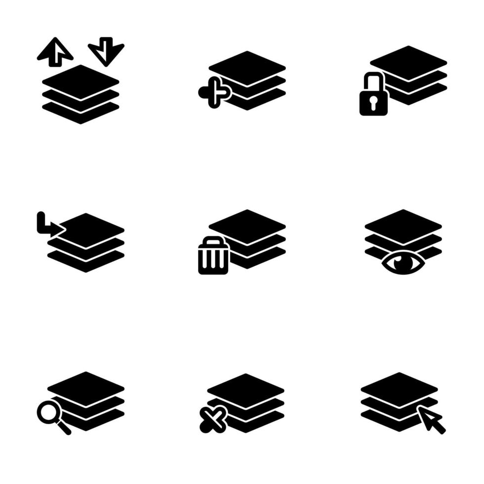 Set of simple icons on a theme Layer, work with layers, vector, set. White background vector