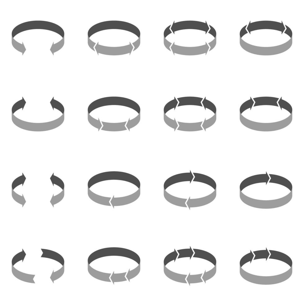 Volumetric Circle arrows icons on white background. 360 degrees vector