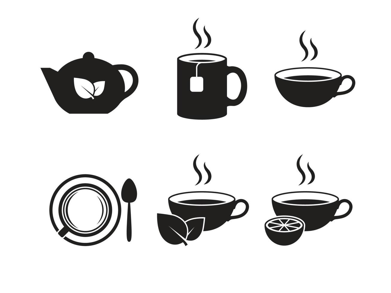 Set of black vector icons, isolated against white background. Flat illustration on a theme tea