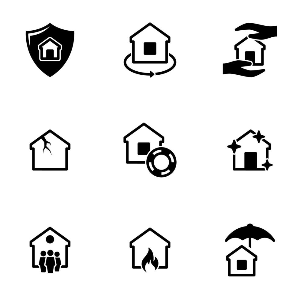 Set of simple icons on a theme Property insurance, vector, design, collection, flat, sign, symbol,element, object, illustration, isolated. White background vector