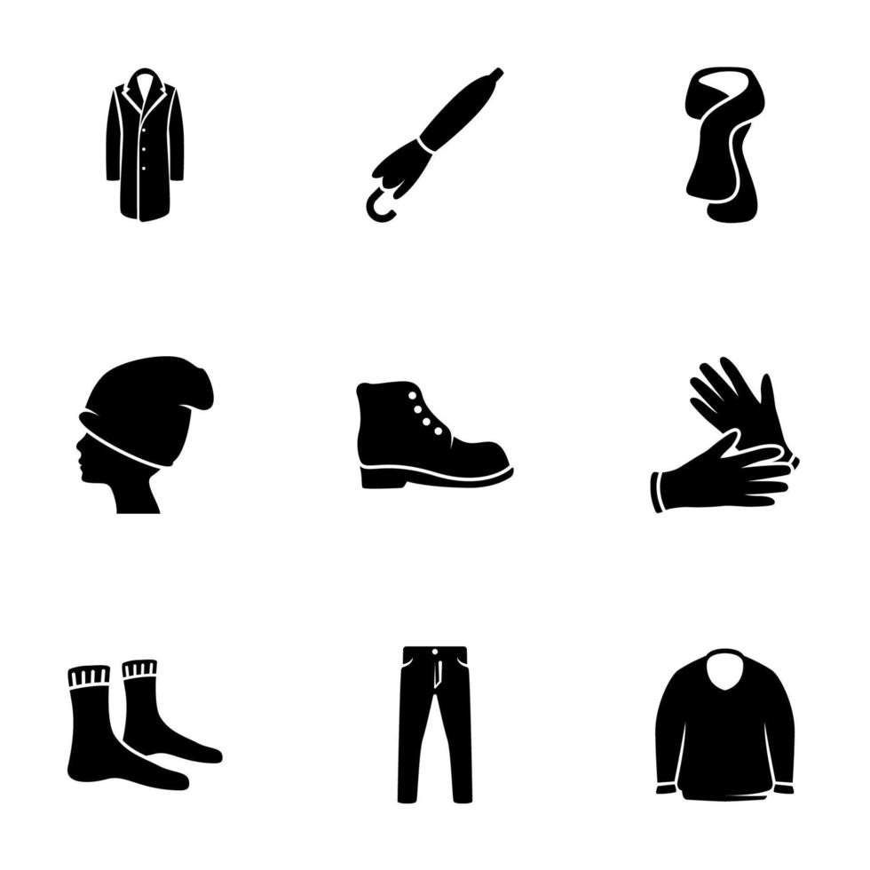 conjunto de iconos simples sobre un tema ropa de hombre, vector, diseño, colección, plano, signo, símbolo, elemento, objeto, ilustración, aislado. Fondo blanco vector