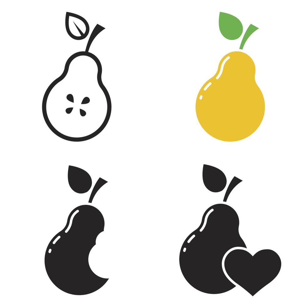 Set of black vector icons, isolated against white background. Flat illustration on a theme pear