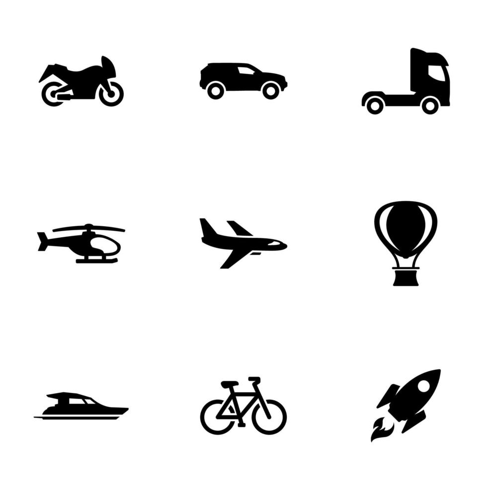 Set of black icons isolated on white background, on theme Transport vector