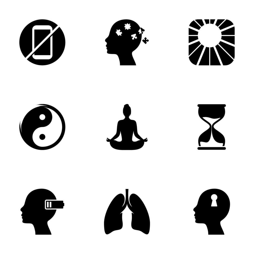 conjunto de iconos simples sobre un tema meditación, vector, diseño, colección, plano, signo, símbolo, elemento, objeto, ilustración, aislado. Fondo blanco vector