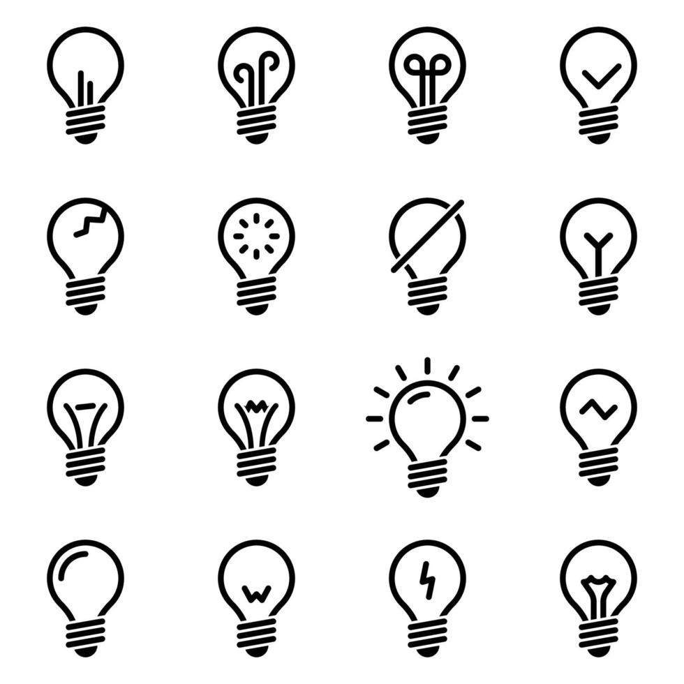 Set of simple icons on a theme Lamp, lighting, vector, set. White background vector