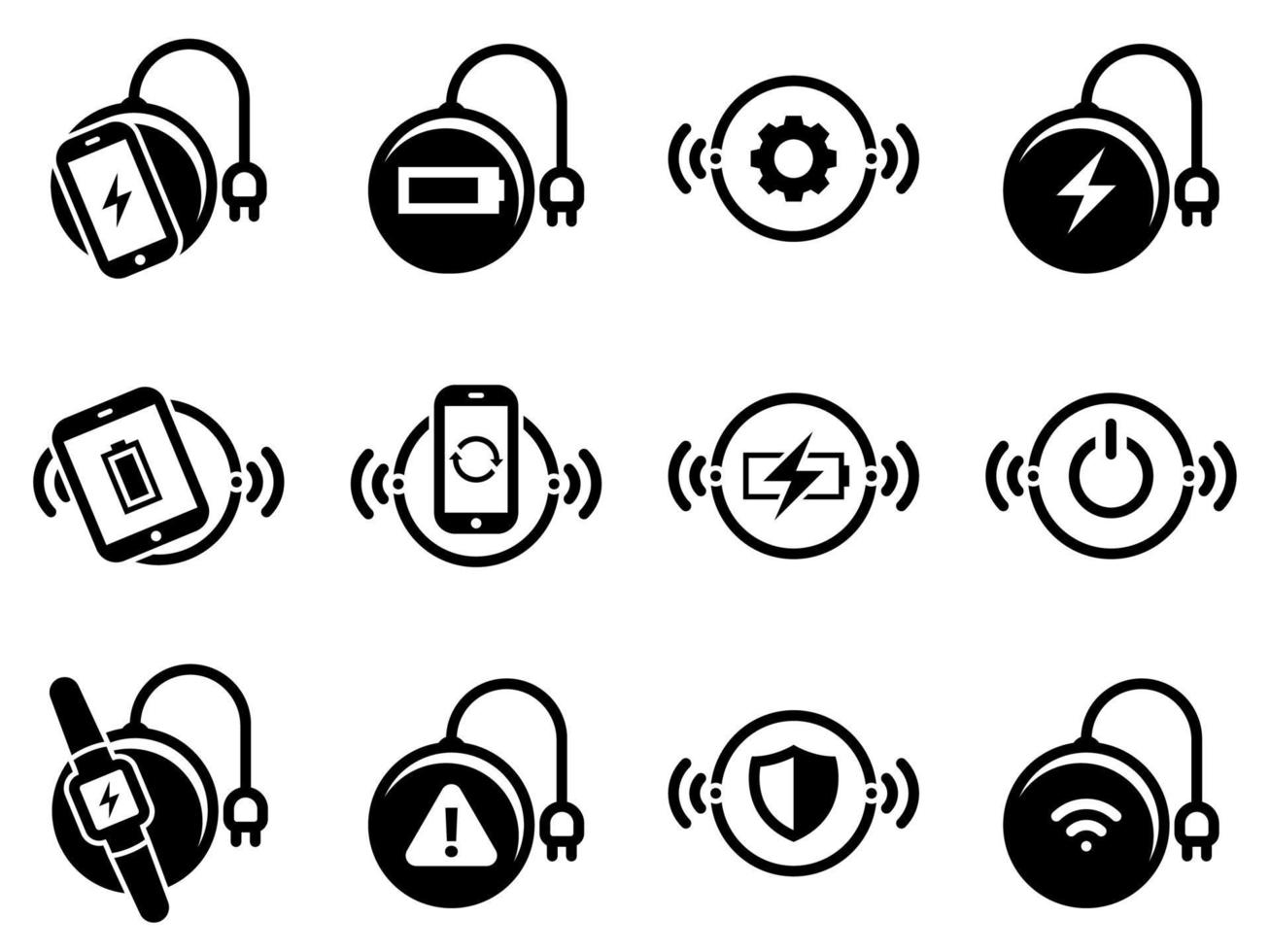 Set of simple icons on a theme wireless charger, vector, design, collection, flat, sign, symbol,element, object, illustration. Black icons isolated against white background vector