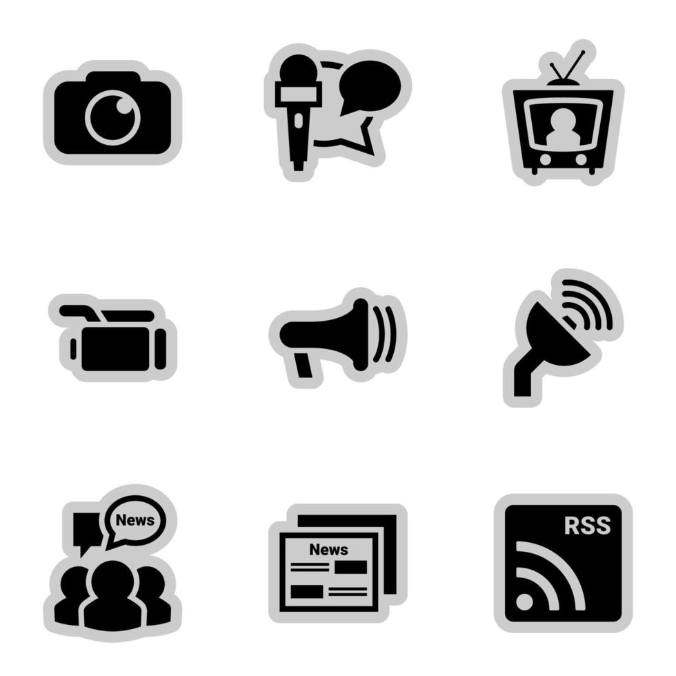 iconos para noticias temáticas, medios de comunicación, vector, icono, conjunto. Fondo blanco vector