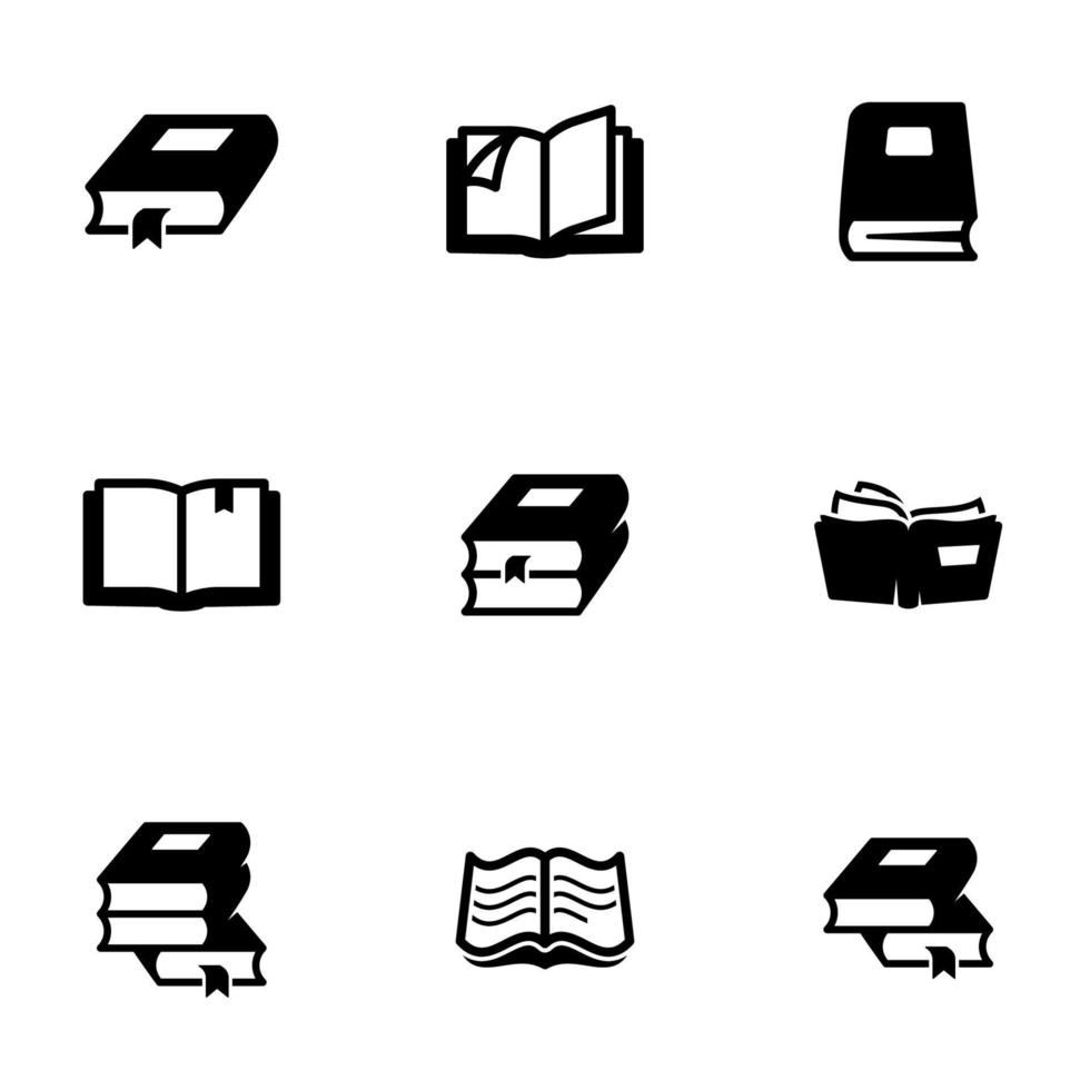 conjunto de iconos simples en un tema libros y lectura, vector, diseño, colección, plano, signo, símbolo, elemento, objeto, ilustración, aislado. Fondo blanco vector