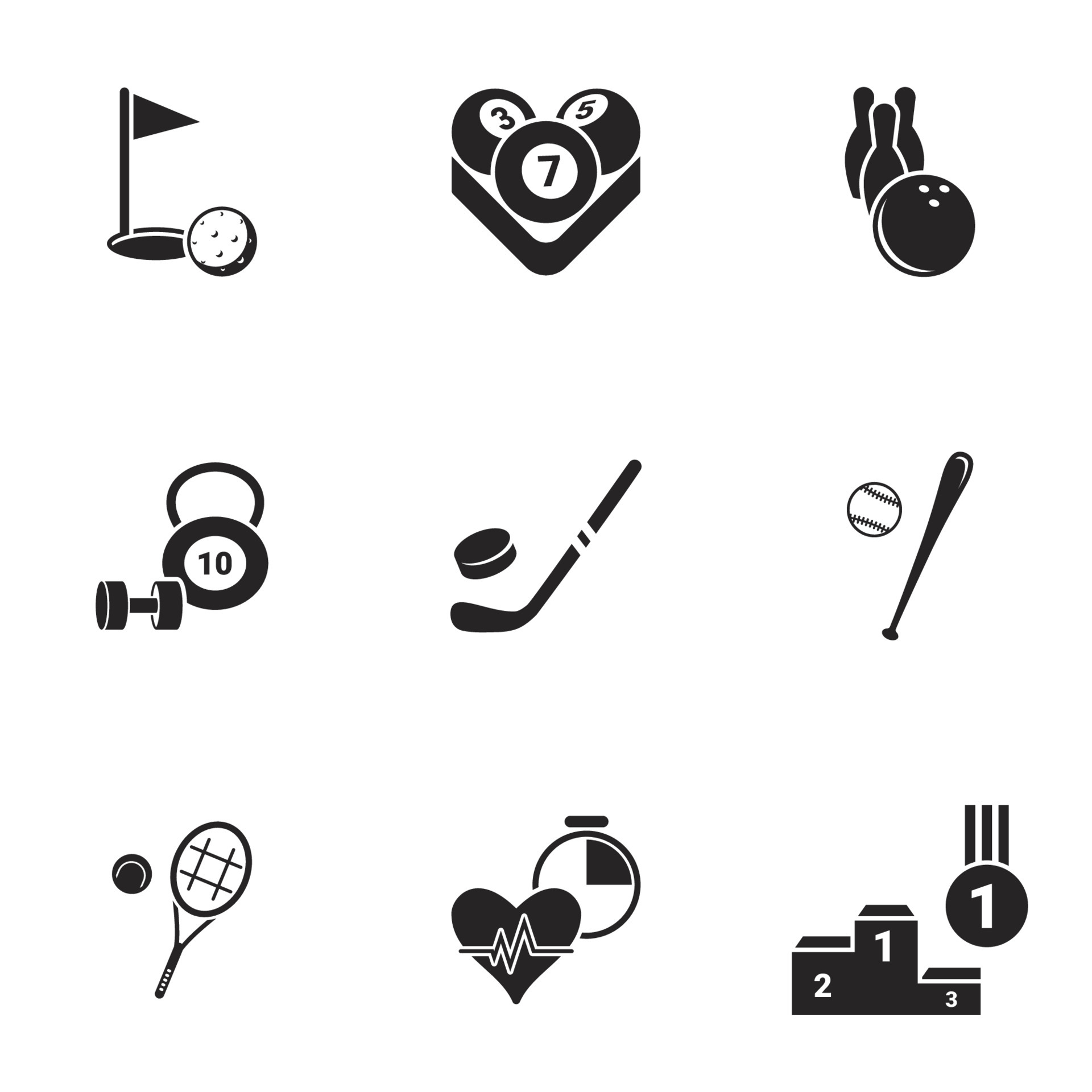 Icons for theme Sports. White background, vector, icon, set 6819488 Vector  Art at Vecteezy