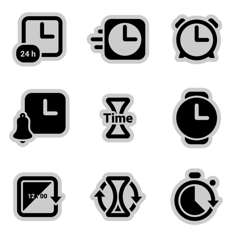 Icons for theme Clock, time, timer, alarm clock , vector, icon, set. White background vector