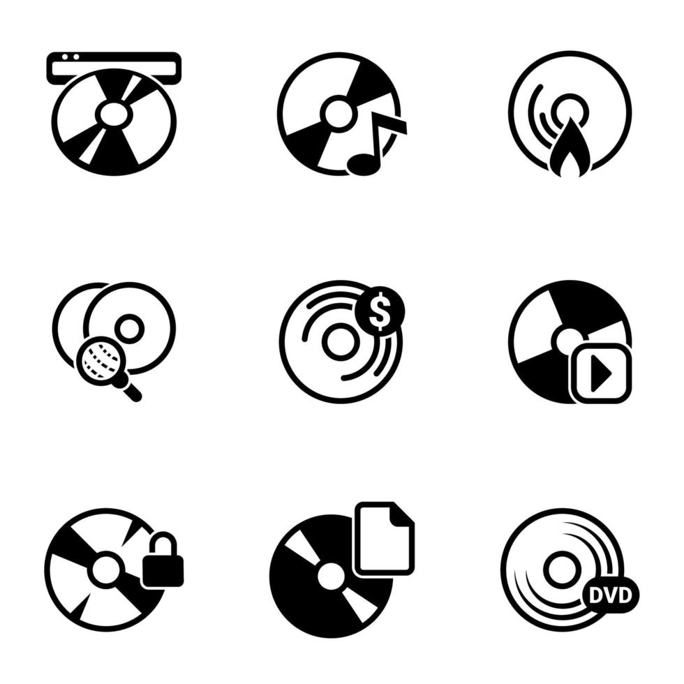conjunto de iconos simples en un disco temático, registro, dvd, cd, vector, conjunto. Fondo blanco vector
