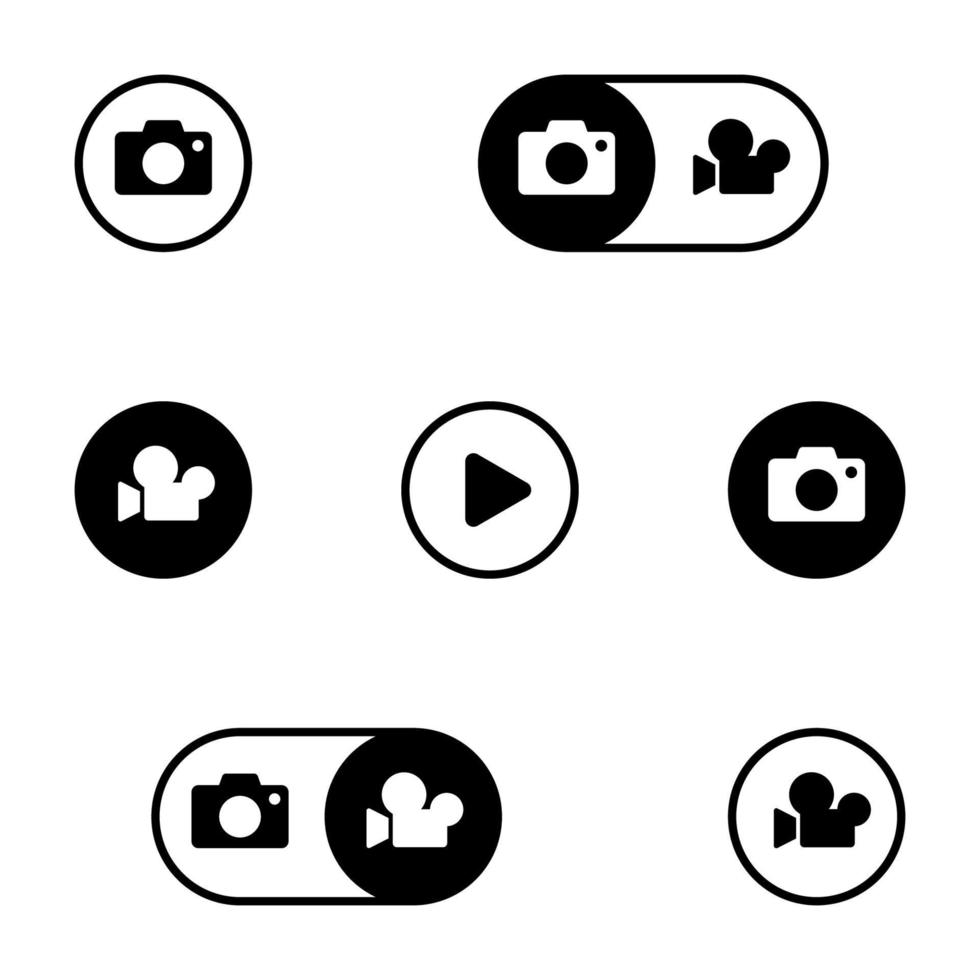 Set of simple icons on a theme Camera, vector, design, collection, flat, sign, symbol,element, object, illustration, isolated. White background vector