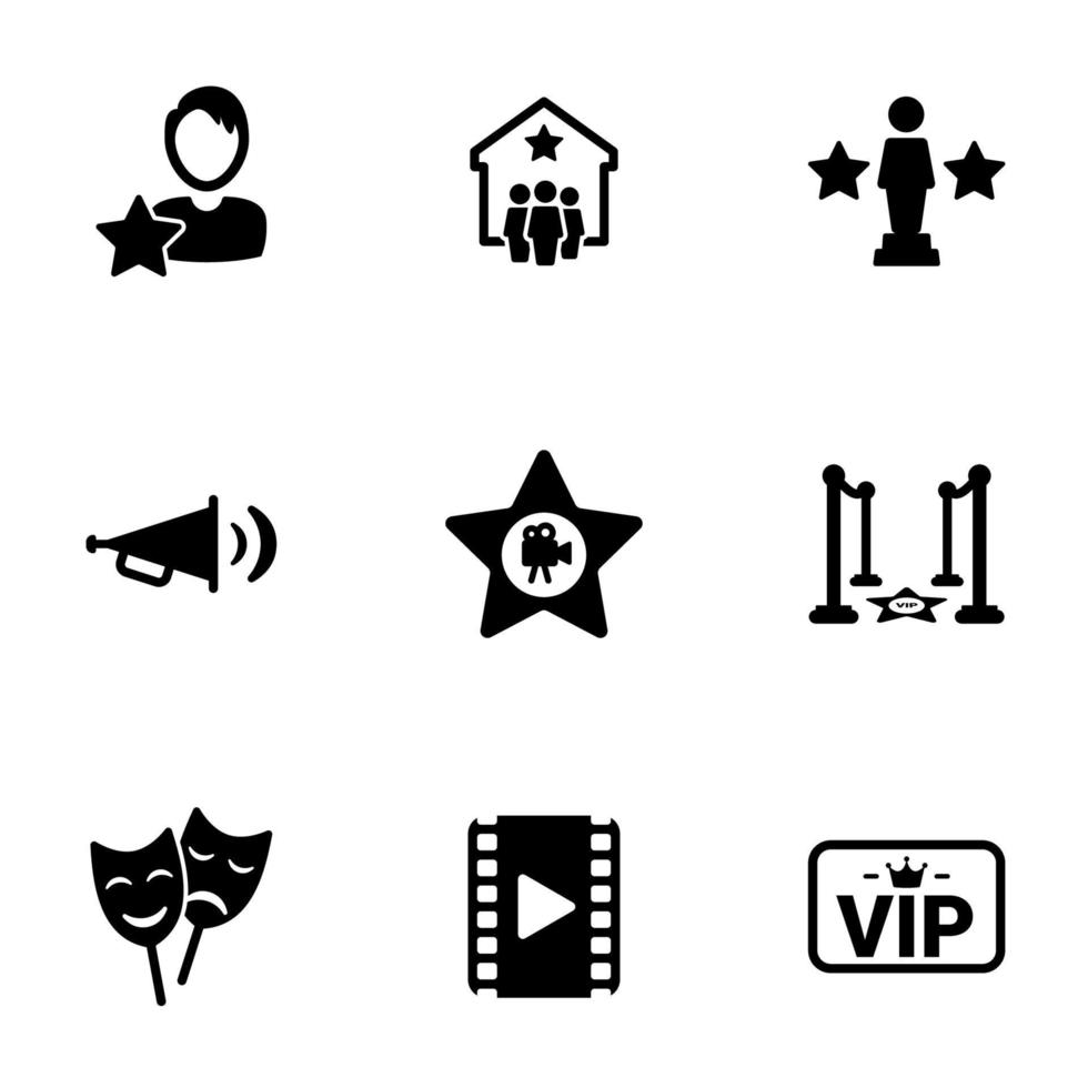 conjunto de iconos simples sobre un tema cine, vector, diseño, colección, plano, signo, símbolo, elemento, objeto, ilustración, aislado. Fondo blanco vector