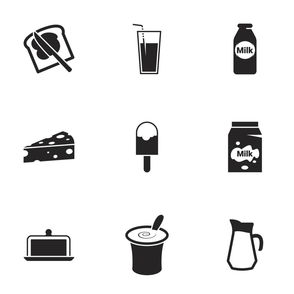 Icons for theme Dairy products. White background vector