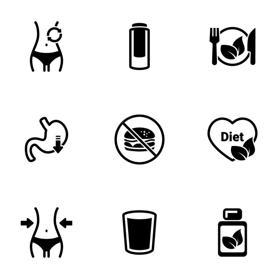 Set of simple icons on a theme Diet, vector, design, collection, flat, sign, symbol,element, object, illustration, isolated. White background vector