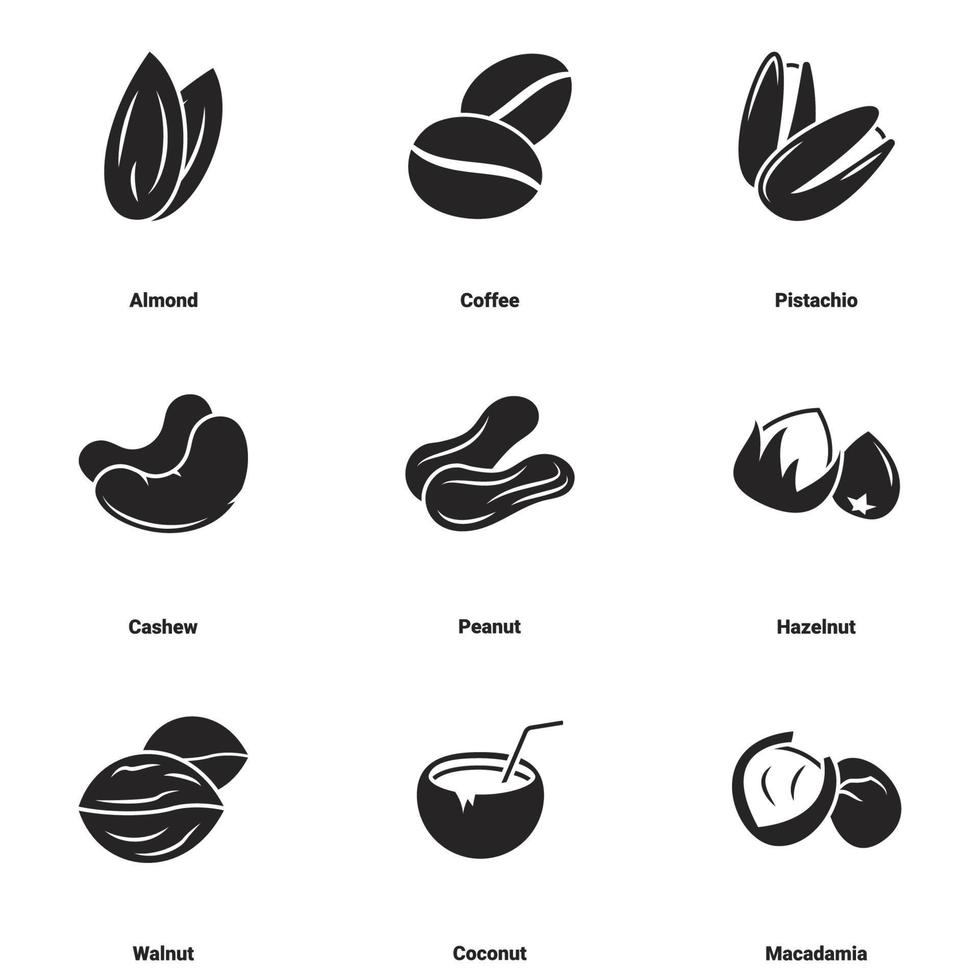 iconos para nueces temáticas. Fondo blanco vector