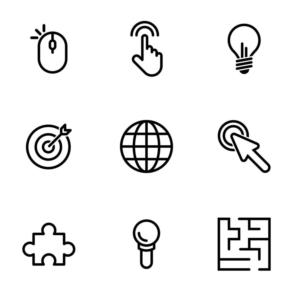 Set of simple icons on a theme Internet, communication, creativity, purposefulness , vector, set. White background vector
