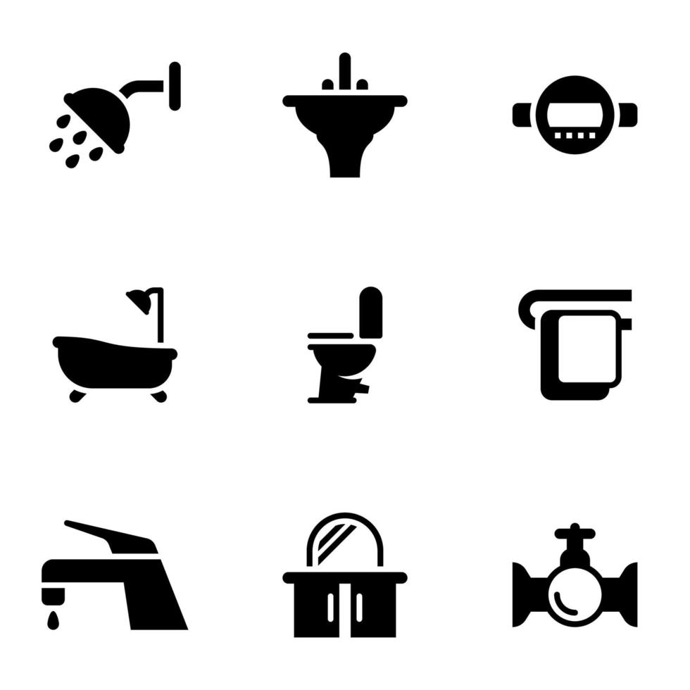 Set of simple icons on a theme Plumbing, shower, bathroom, coziness, bathroom, vector, set. White background vector