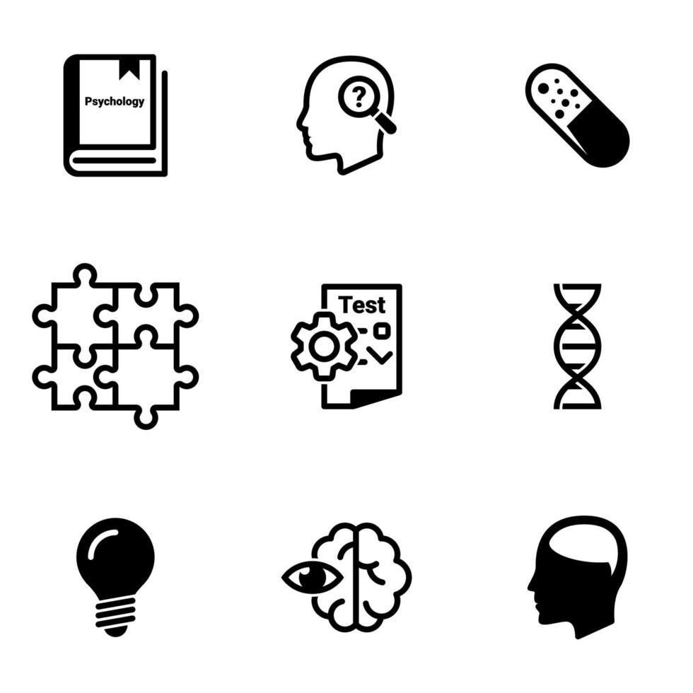 Set of simple icons on a theme Psychology, learning, and, learning, science, observation, vector, set. White background vector