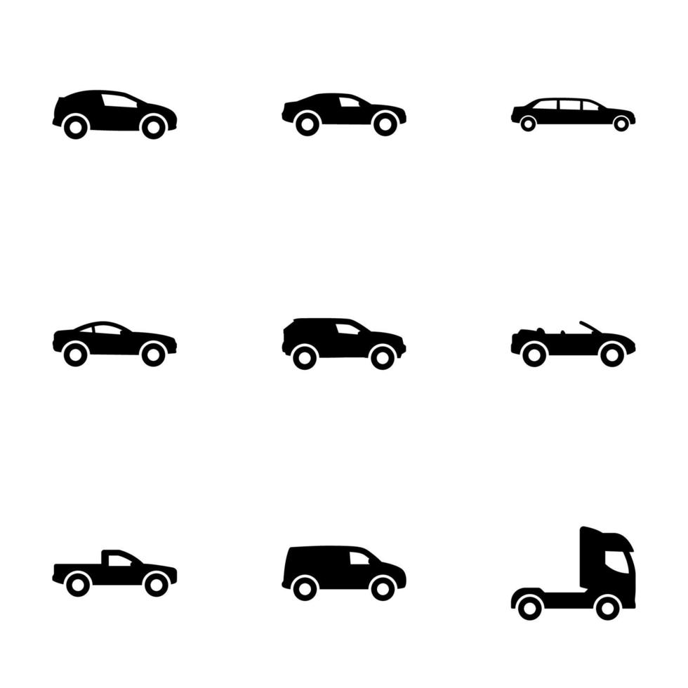 conjunto de iconos simples en un coche temático, vector, diseño, colección, plano, signo, símbolo, elemento, objeto, ilustración, aislado. Fondo blanco vector