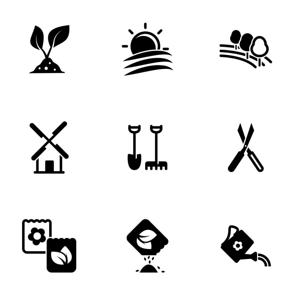 conjunto de iconos simples en un jardín temático, jardín, agricultura, granja, vector, conjunto. Fondo blanco vector