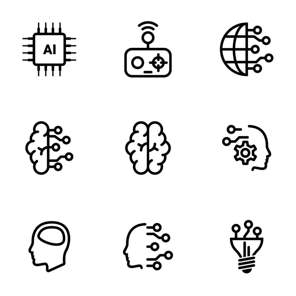 Set of simple icons on a theme Artificial intellect, mind, technology, vector, set. White background vector